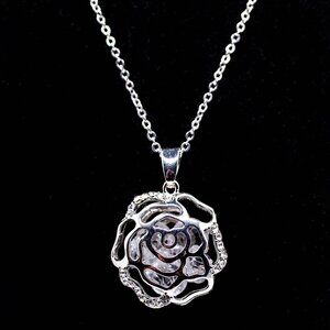 Handmade Crystal Pave Jeweled 3D Rose Mother's Day Necklace, New